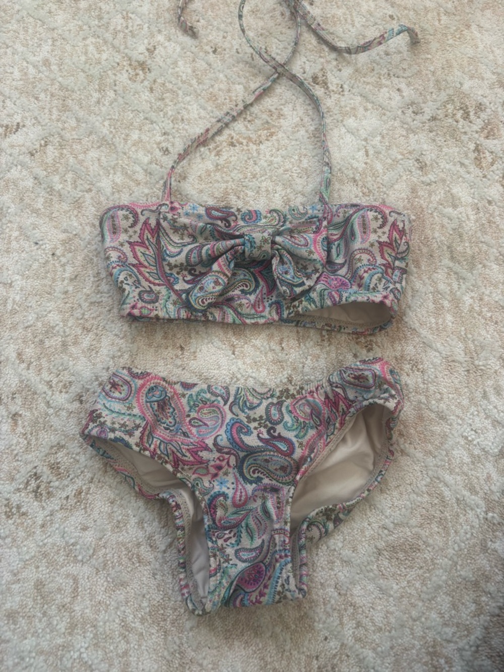 PQ Swim Paisley Print Kids Bikini in Pink, Teal, Beige